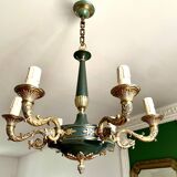 Green and gilded bronze empire chandelier with 6 lights