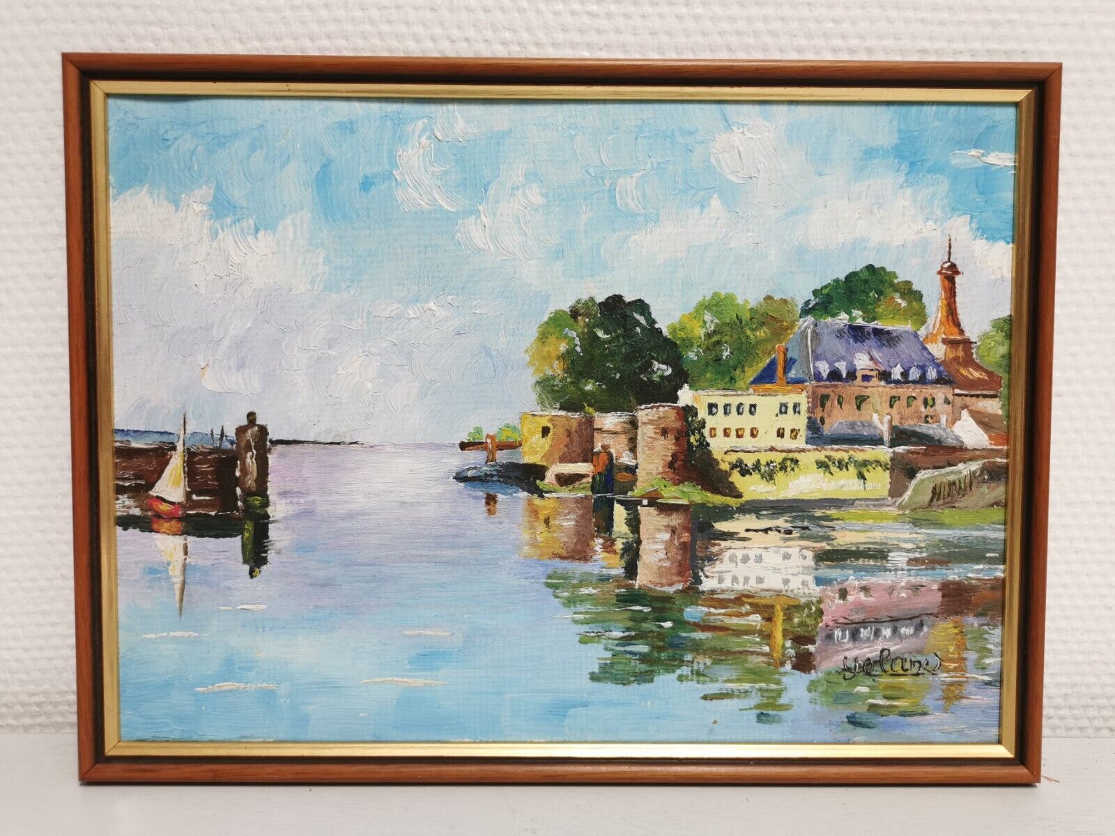 Painting / oil on canvas signed yoland, the port, the boats ....