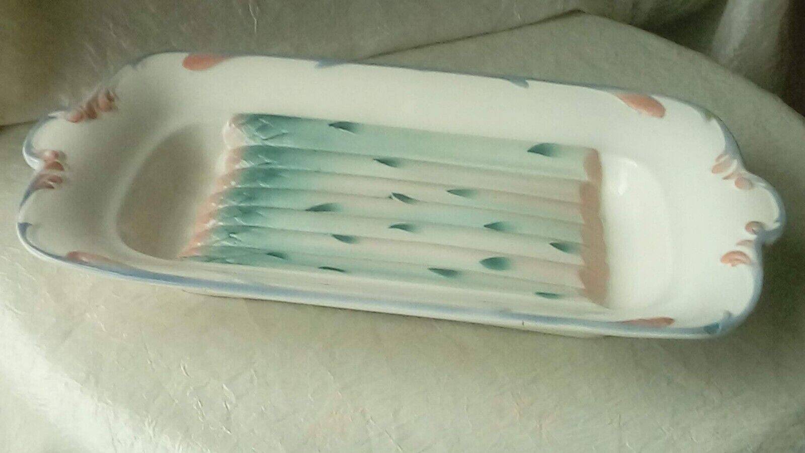 Plat a asperges en barbotine faience digoin sarreguemines