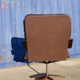 Armchair swivel vintage leather, wood and metal