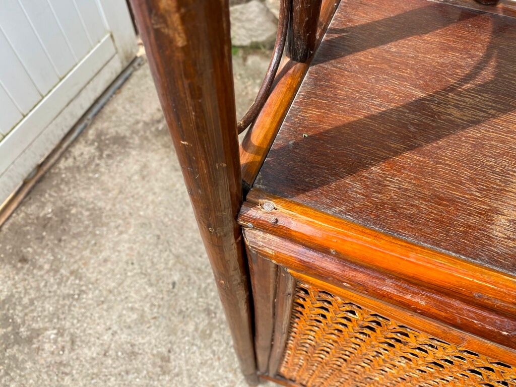 Shelves library in rattan and vintage cannage 70s