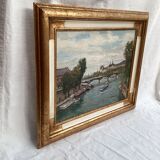 Russian painting signed Oil on canvas “Paris Louvre” size: 65x56.5cm-