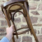 Tabouret viennois en bois courbé et cannage 1950