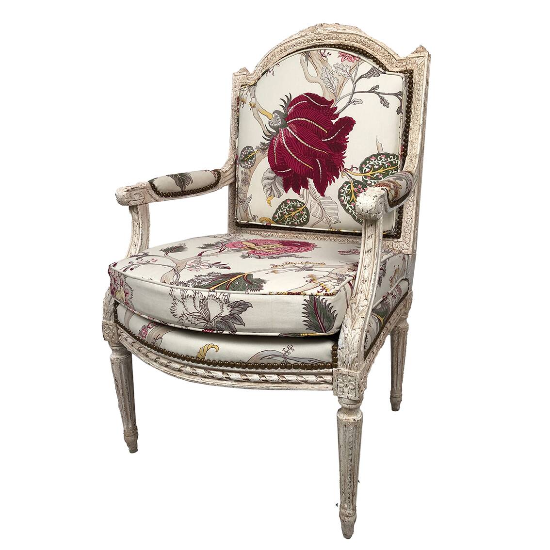 Louis XVI style armchair in white lacquered wood, 19th century