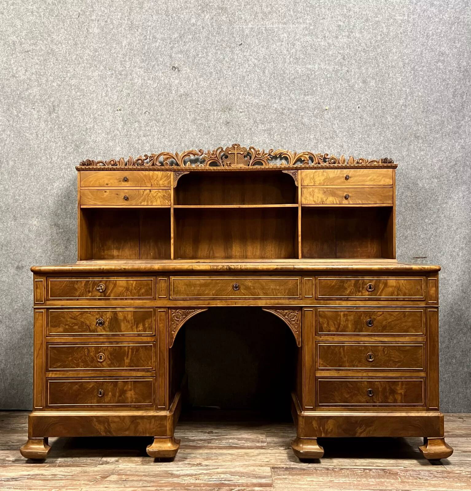 Charles X period presbytery desk in burr walnut circa 1820