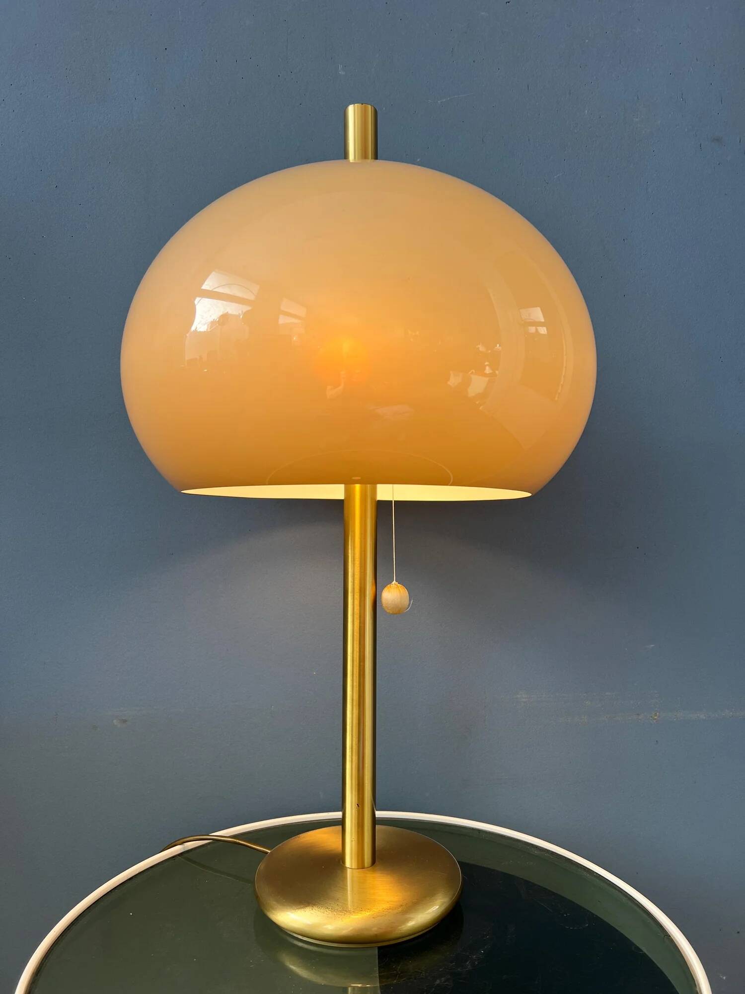 Large vintage brass mushroom space age table lamp