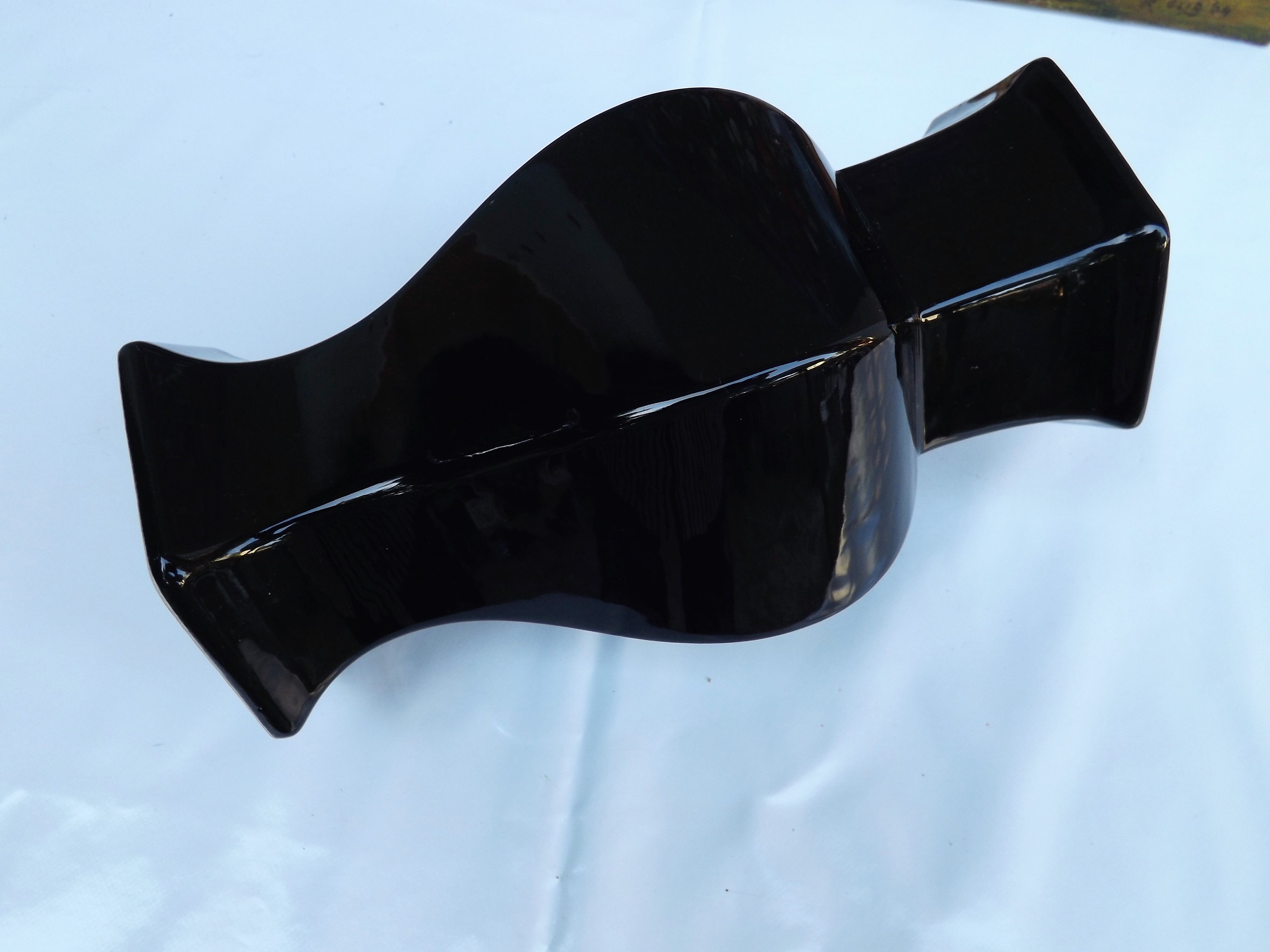 Hexagonal ceramic vase enamelled black France