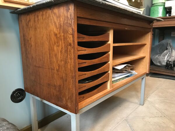Meuble classeur à rouleau bois scandinave vintage marque Facit