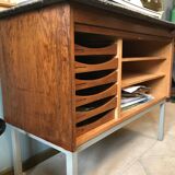 Vintage Scandinavian wood roller cabinet brand Facit