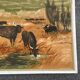 Large old painting signed K. Chamby - Scene of bulls / manade in Camargue