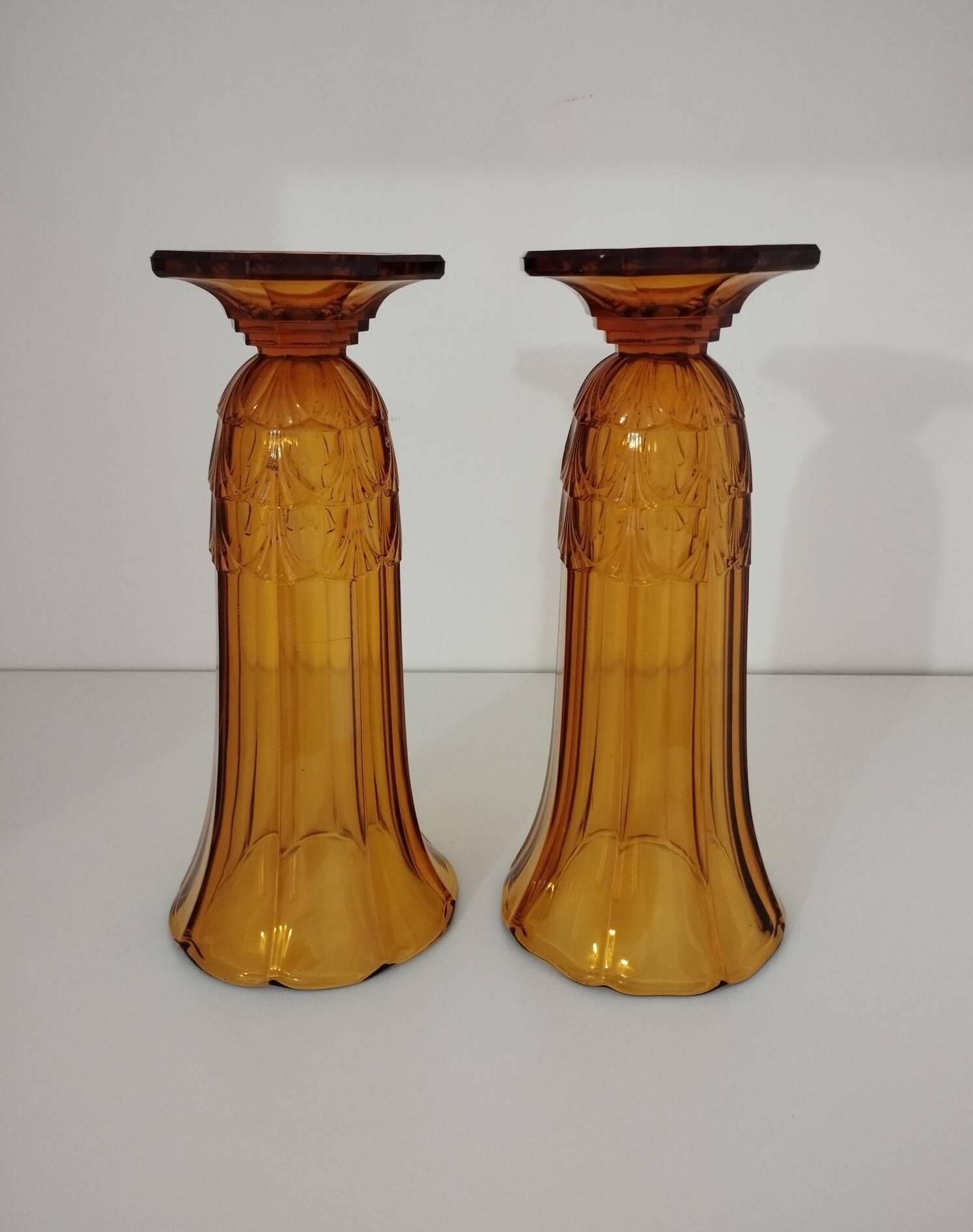 Art Deco vase pair, Val-Saint-Lambert crystal 1930