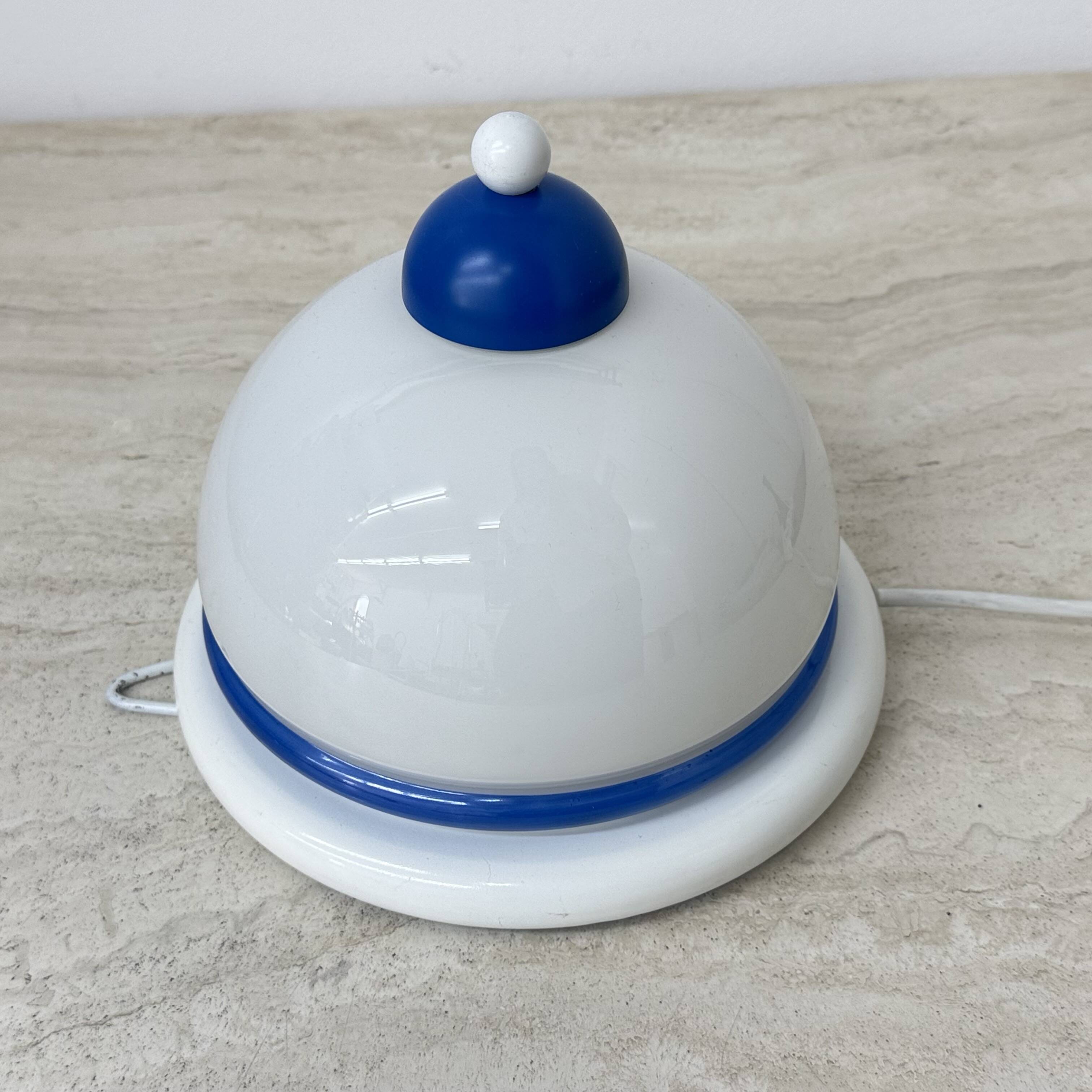 Vintage glass blue and white wall lamp sconce , 1970s