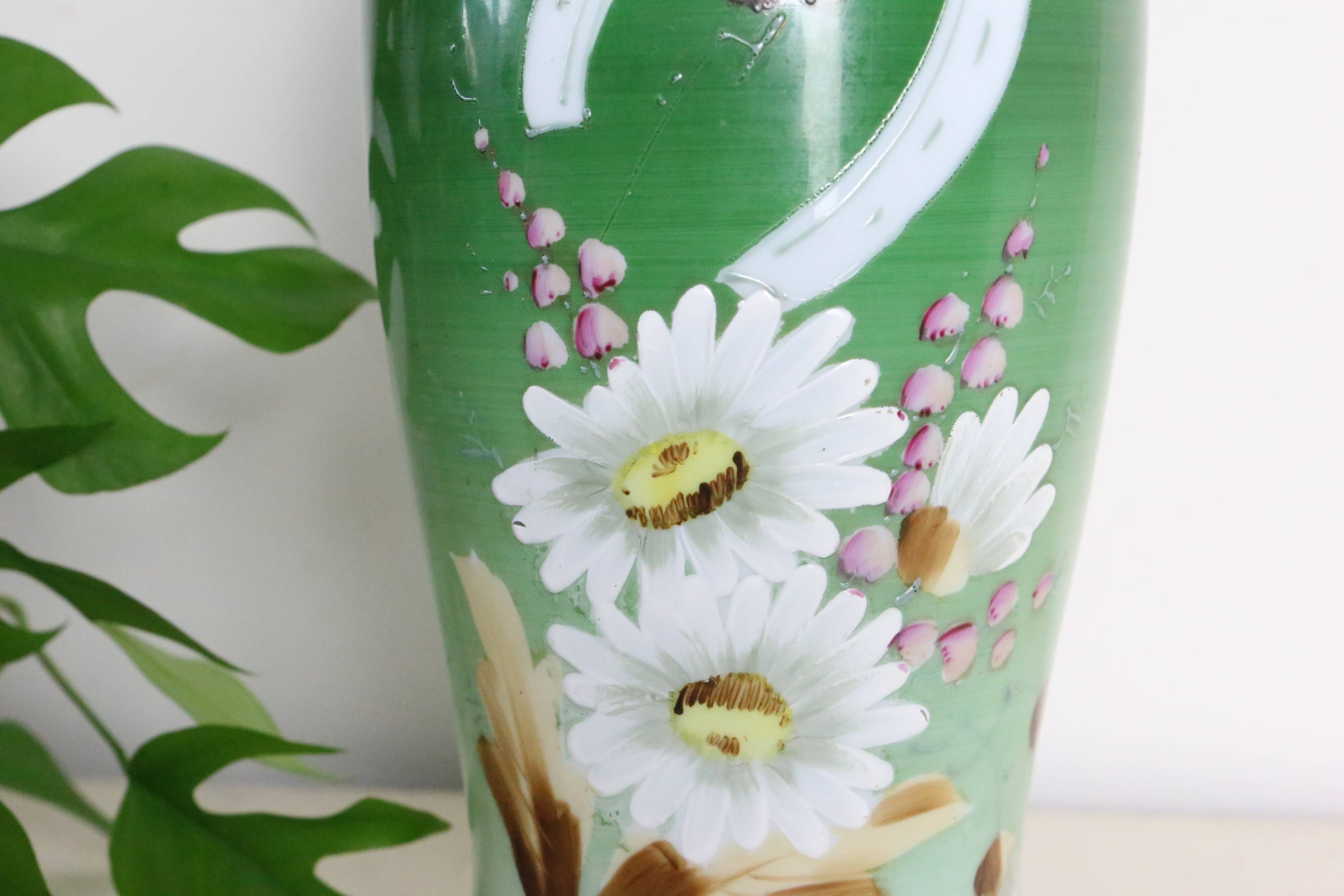 Opaline glass vase, hand painted, 1960