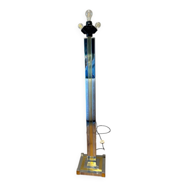 Lampe de sol bicolore en chrome et or Willy Rizzo lumica