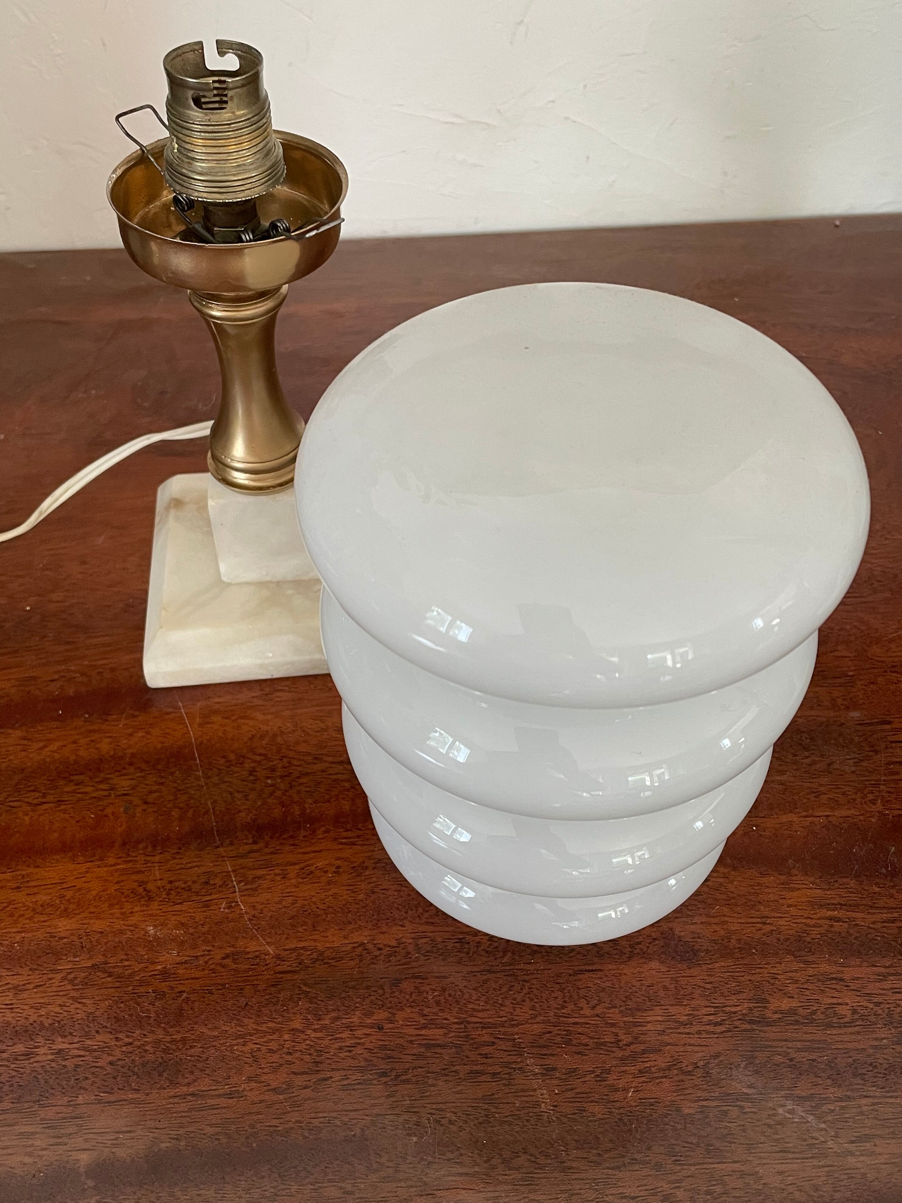 Pair of Art Deco marble and opaline lamps