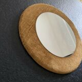Vintage wall mirror round shape brown velvet frame 30cm