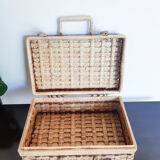 Rattan suitcase, wicker, vintage French, vanity