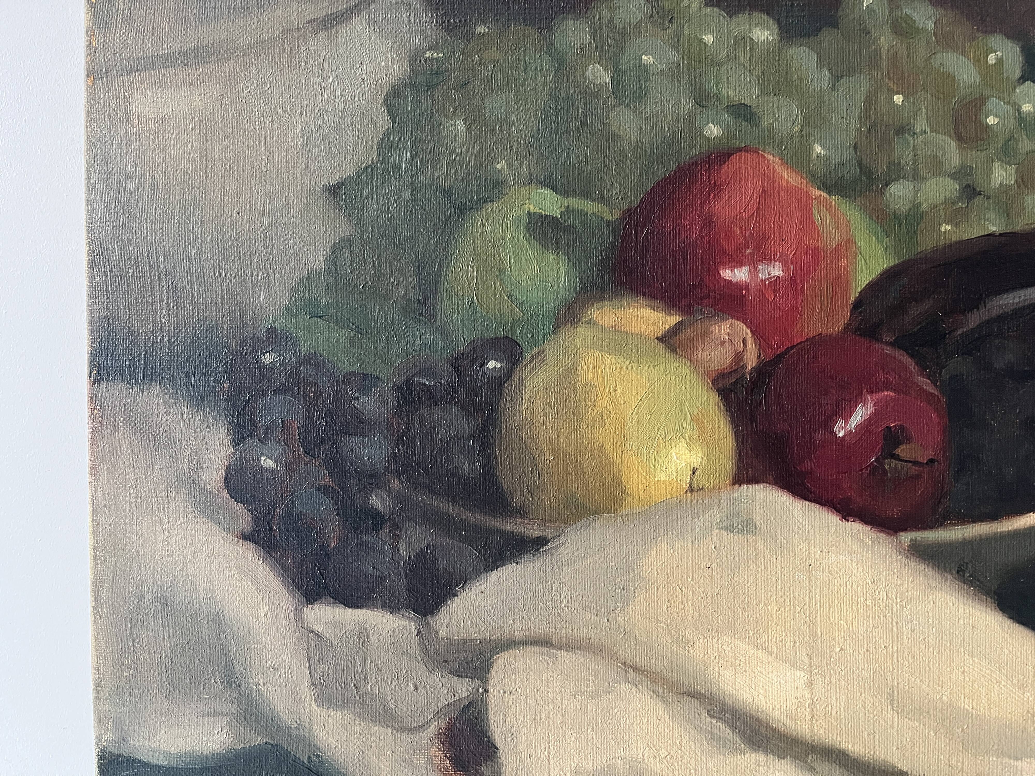 Old oil painting on canvas of a still life with fruits.