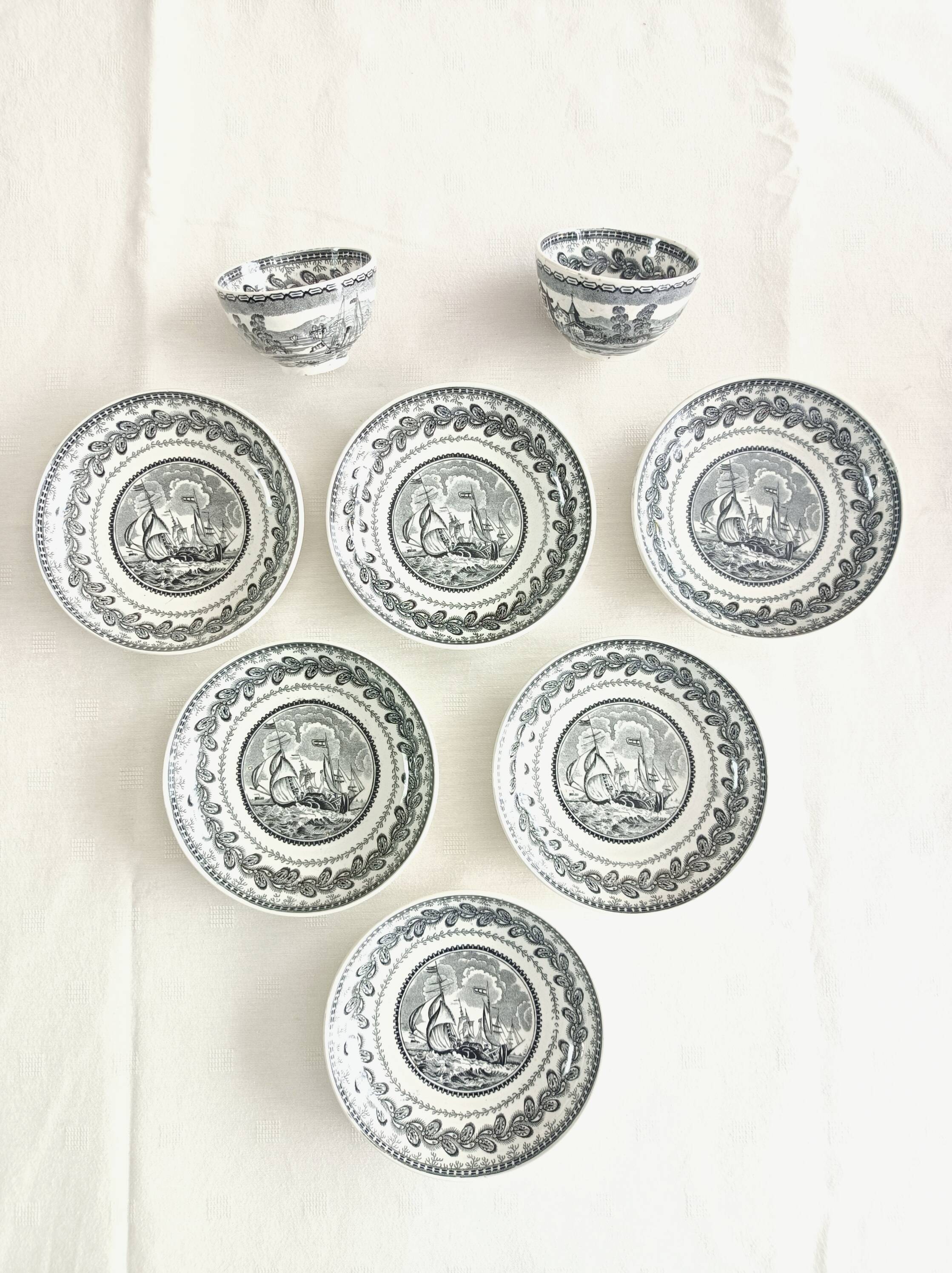 Set of 6 bowls and 2 cups Cappellemans, Jemmapes