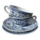 Pair of signed blue porcelain cups