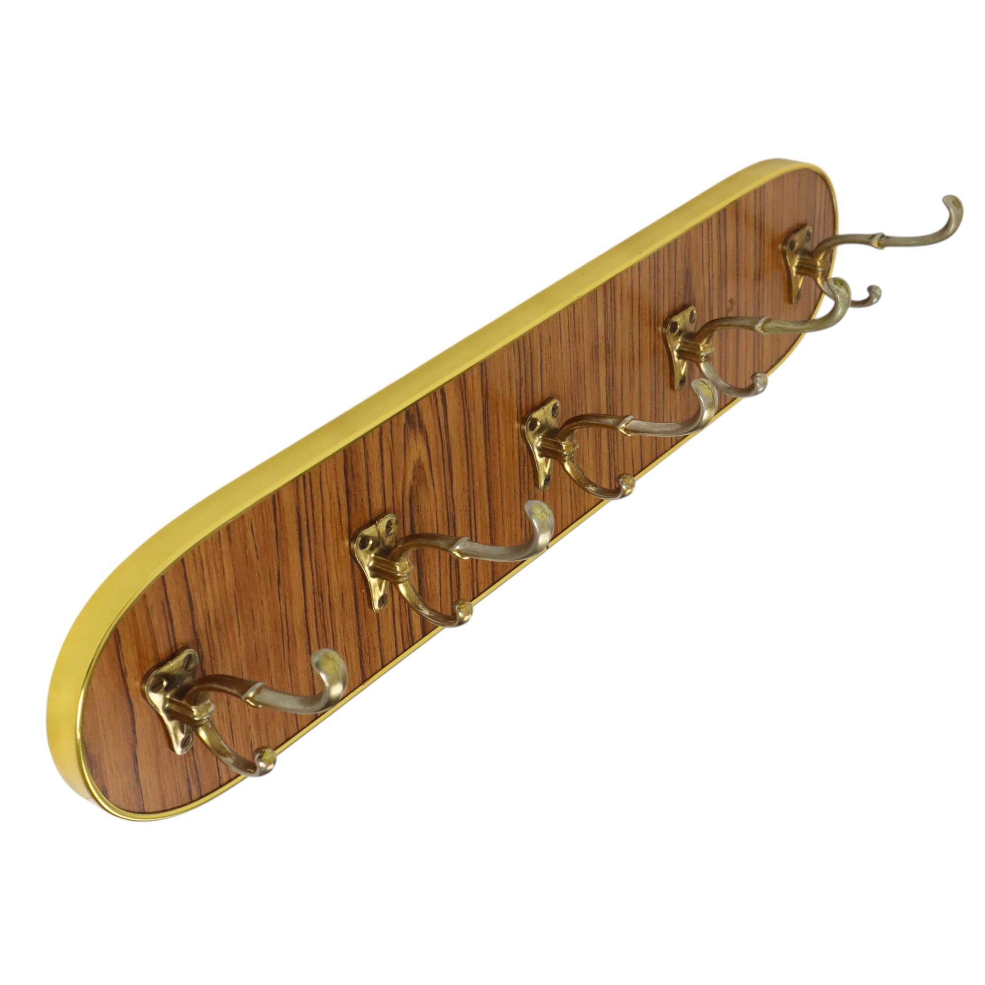 Vintage Rockabilly Coat Rack Fifties Design Wood Veneer Gold