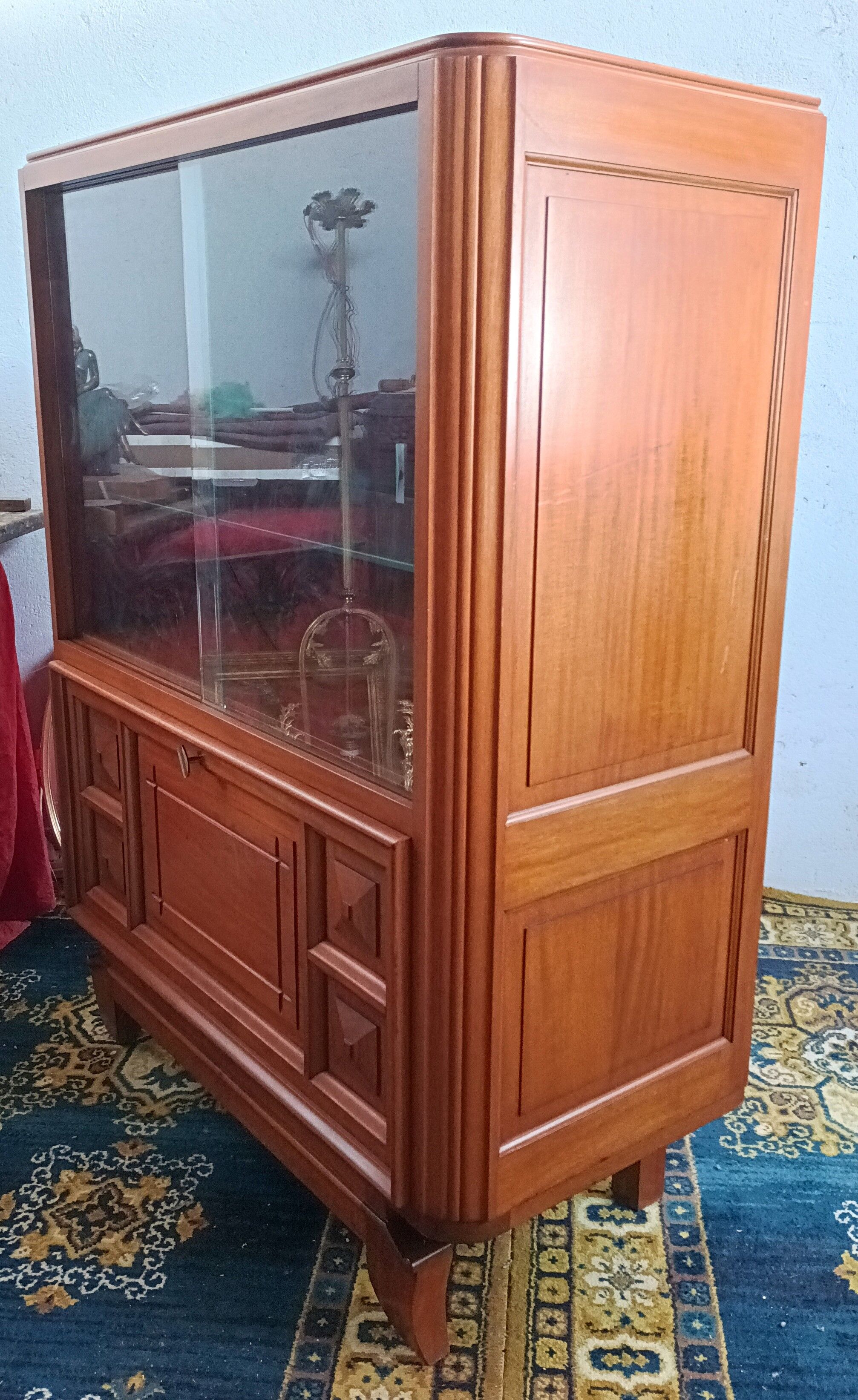 Art deco walnut display cabinet