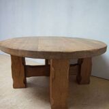Brutalist Wabi-Sabi Design Handcrafted Round Oak Coffee Table, Netherlands 1960's