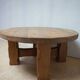 Brutalist Wabi-Sabi Design Handcrafted Round Oak Coffee Table, Netherlands 1960's