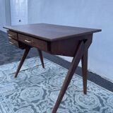 Modernist wooden desk with compass feet 1950
