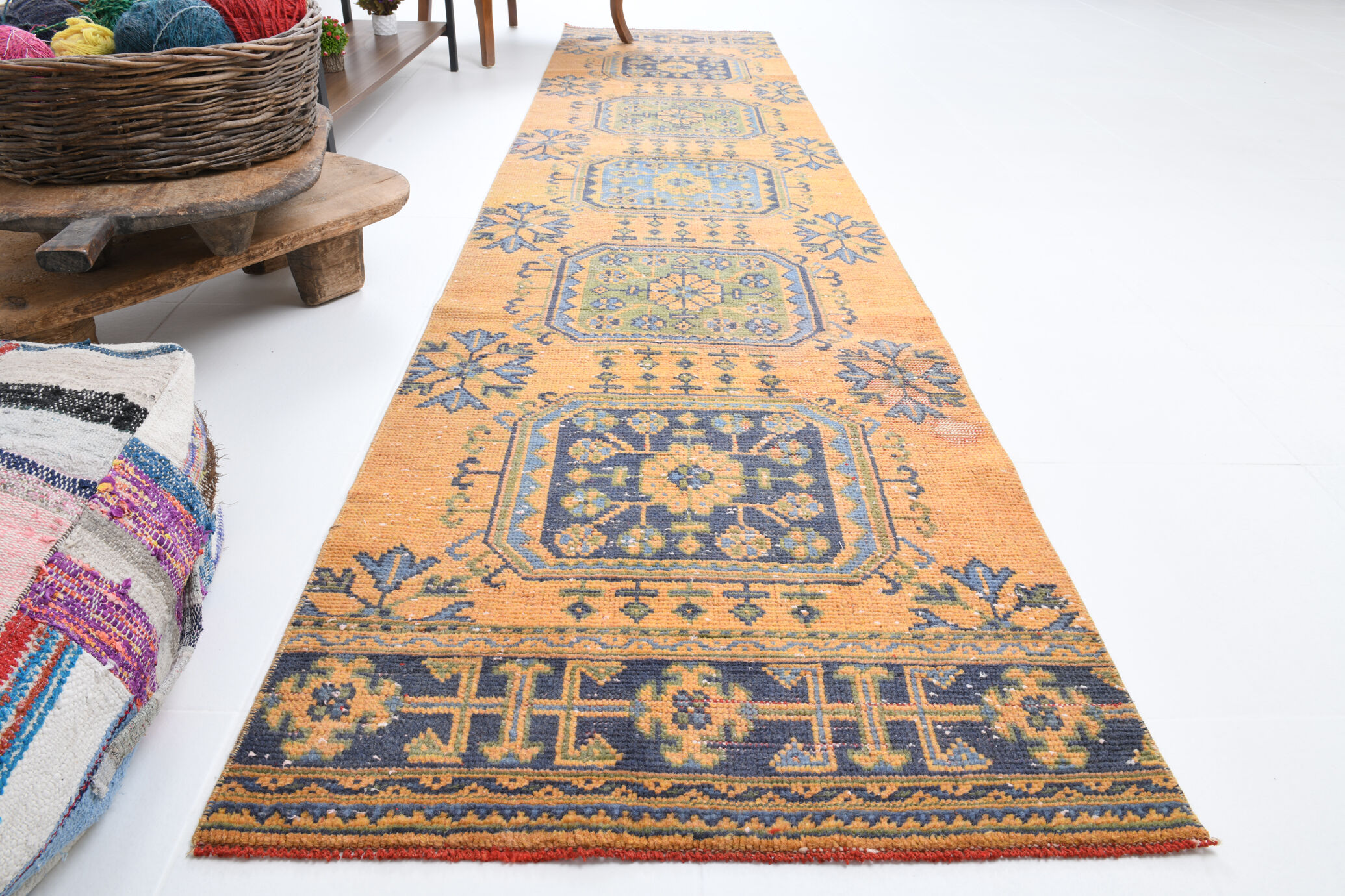 Long hallway turkish runner rug 341x81cm
