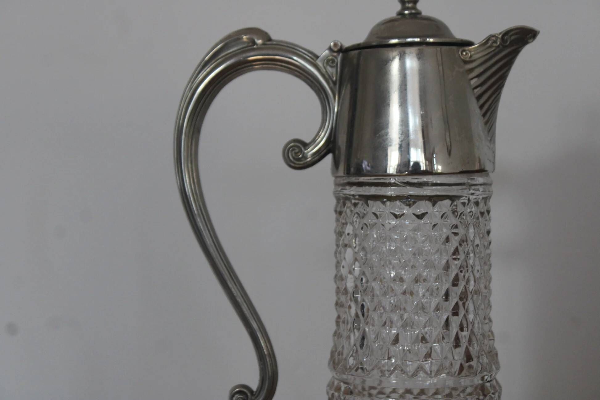 Large antique cut glass and silver-plated jug – English manufacture – 32 cm