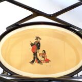 Vintage ebonized beech serving cart with oriental print, italy