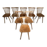 Série Lot de 8 anciennes chaises bistrot dlg scandinave en bois dossier cintré et barreaux