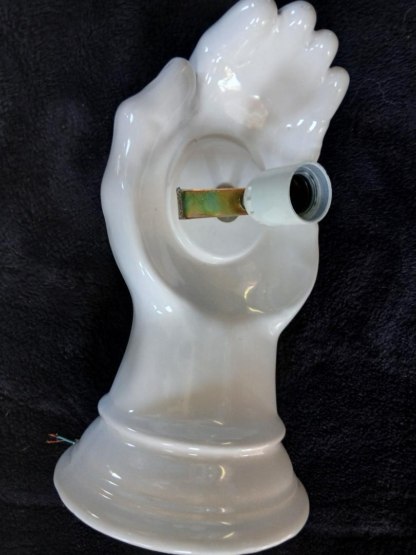 Giant hand-applied white ceramic Art Deco lamp.