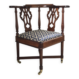 Chaise d'angle géorgienne en acajou sur roulettes, XIXe siècle