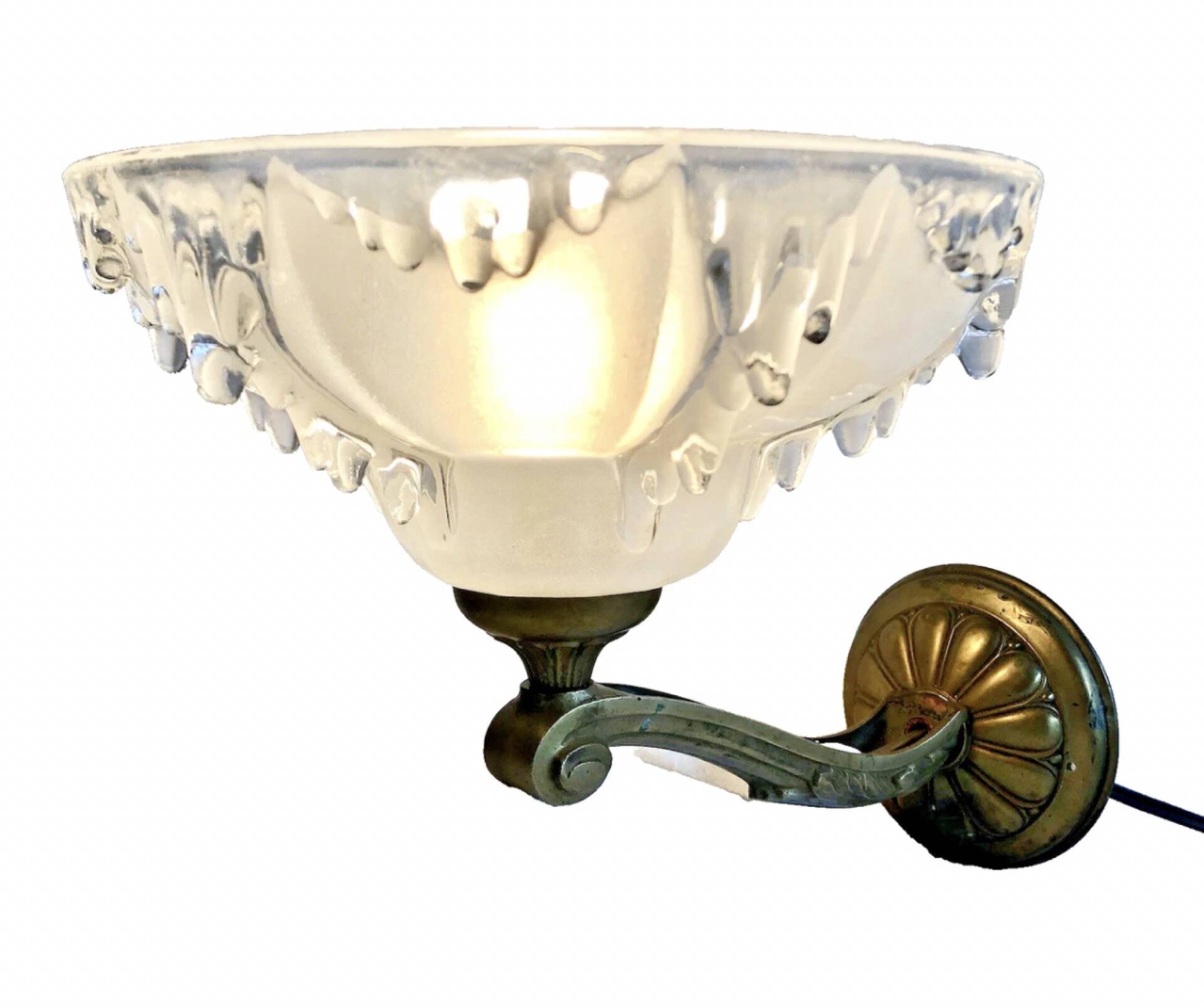 Ancienne applique bronze Art Déco 1930  vasque glaçons Ezan