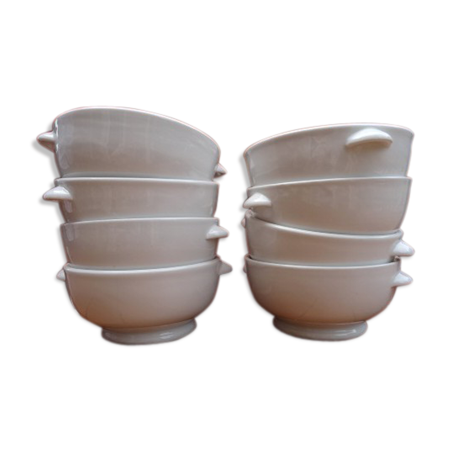 Lot of 8 ears to fire white porcelain bowls