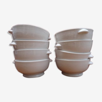 Lot de 8 bols à oreilles porcelaine à feu blanche