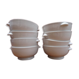 Lot of 8 ears to fire white porcelain bowls