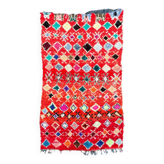Tapis Berbere Marocain Boucherouite Rouge, 130x230 cm