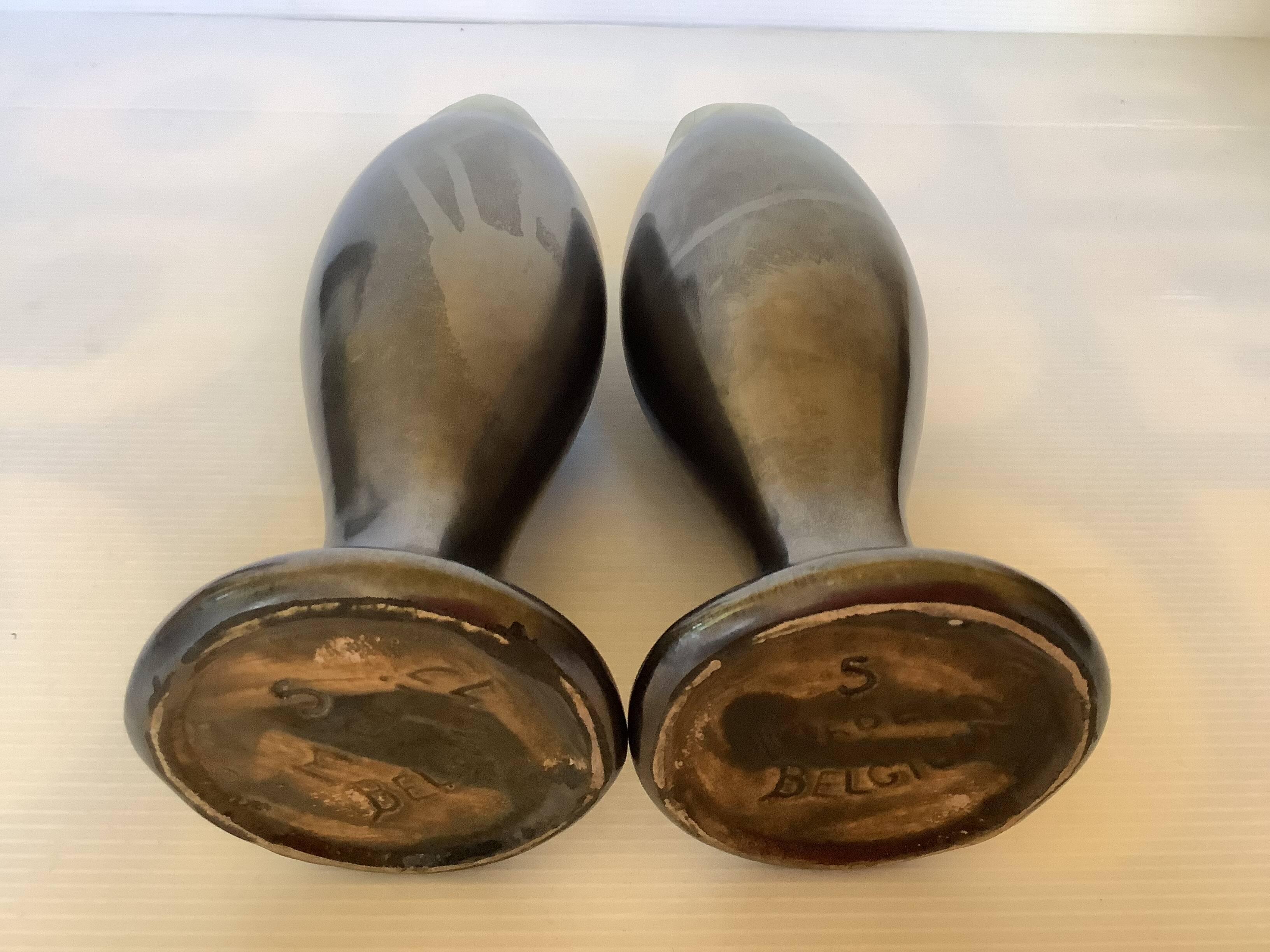 Pair of flamed ceramic vases Thulin Made in Belgium