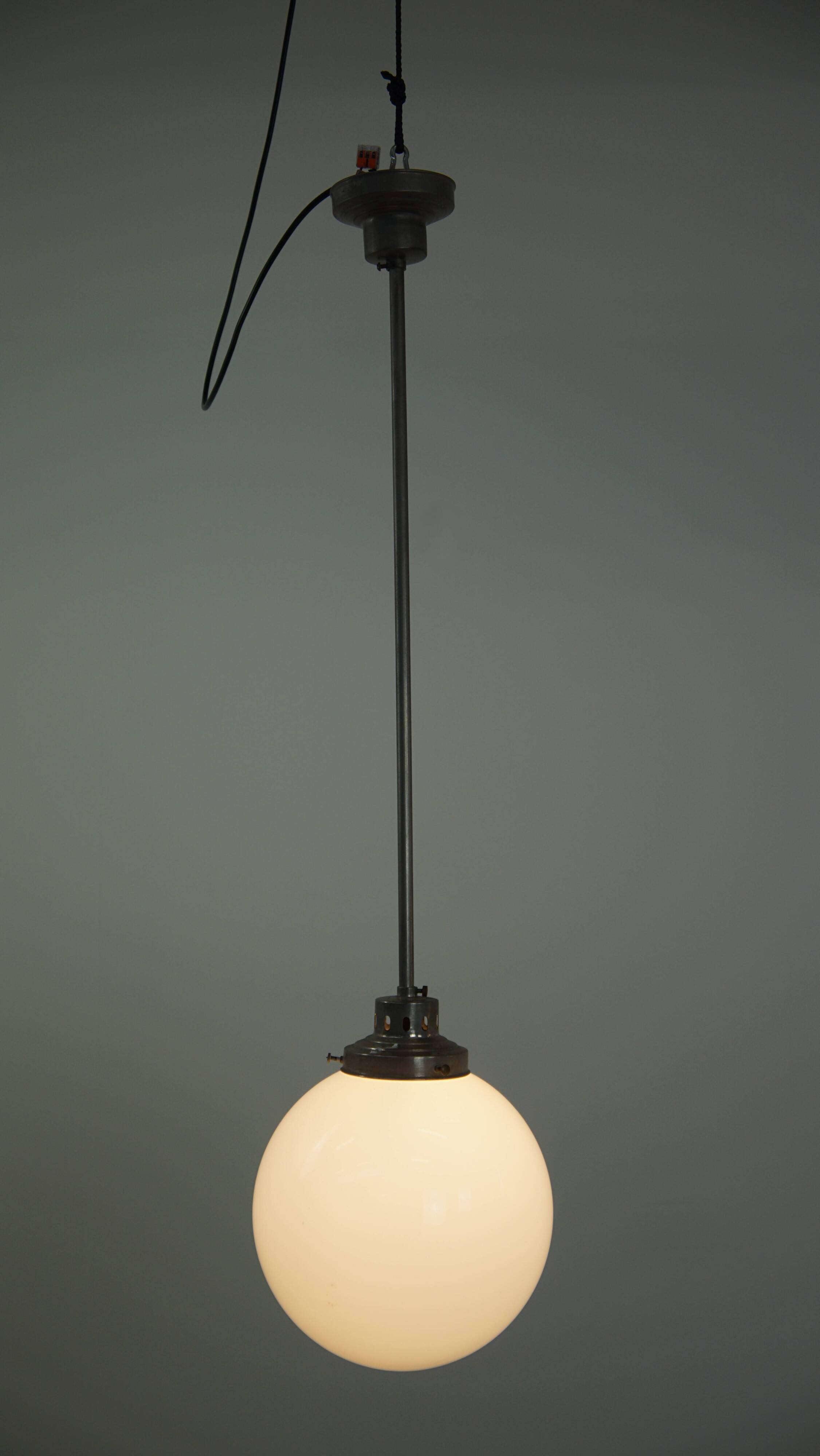 Vintage Art Deco style milk glass and brass ceiling light