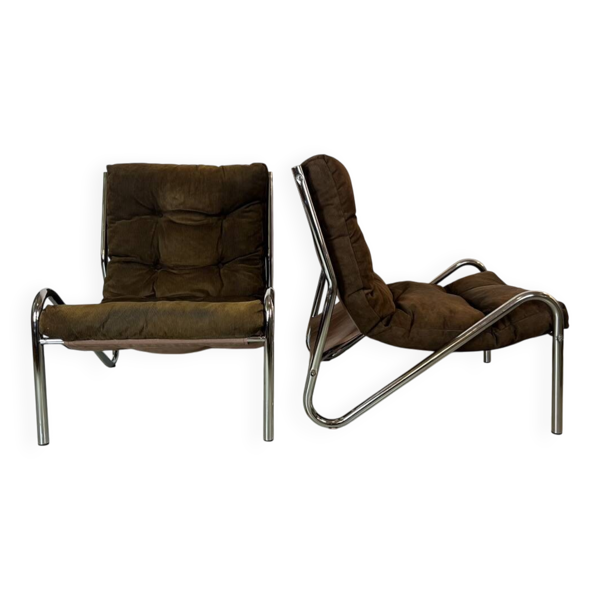 Stahlrohr-Sessel 70er Vintage Chrom Braun Kord Mid-Century Retro