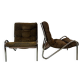 Stahlrohr-Sessel 70er Vintage Chrom Braun Kord Mid-Century Retro