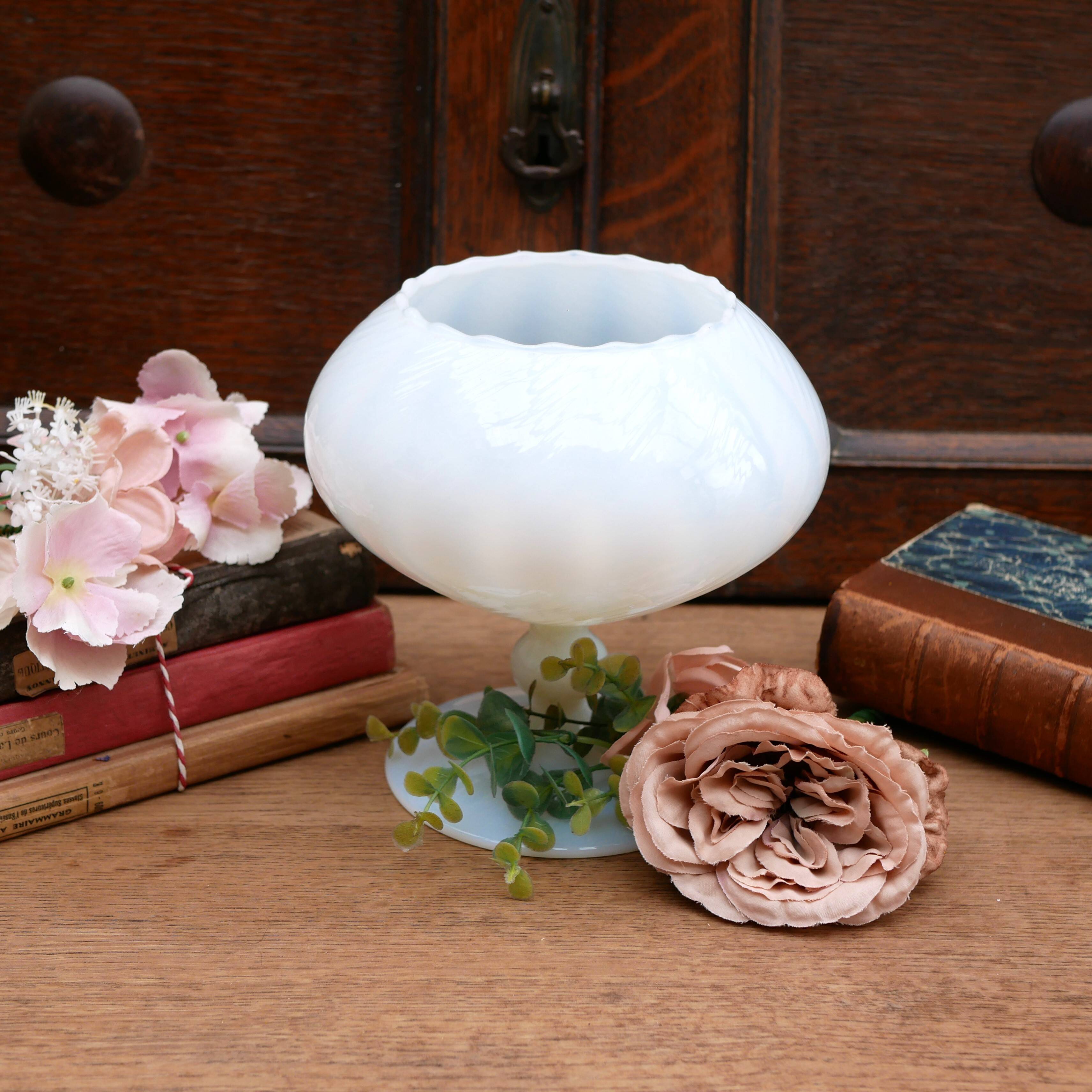 Handmade opaline white bowl vase