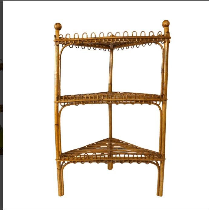 Étagère d'angle sur pied en bambou et rotin