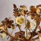 Vintage gilded hand-forged Florentine ceiling light with porcelain roses.
