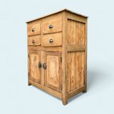 Parisian art deco sideboard in solid raw wood with pyrographed decorations, 1929