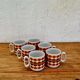 Set of 6 vintage ADP porcelain cups with orange decoration from the 1970s.