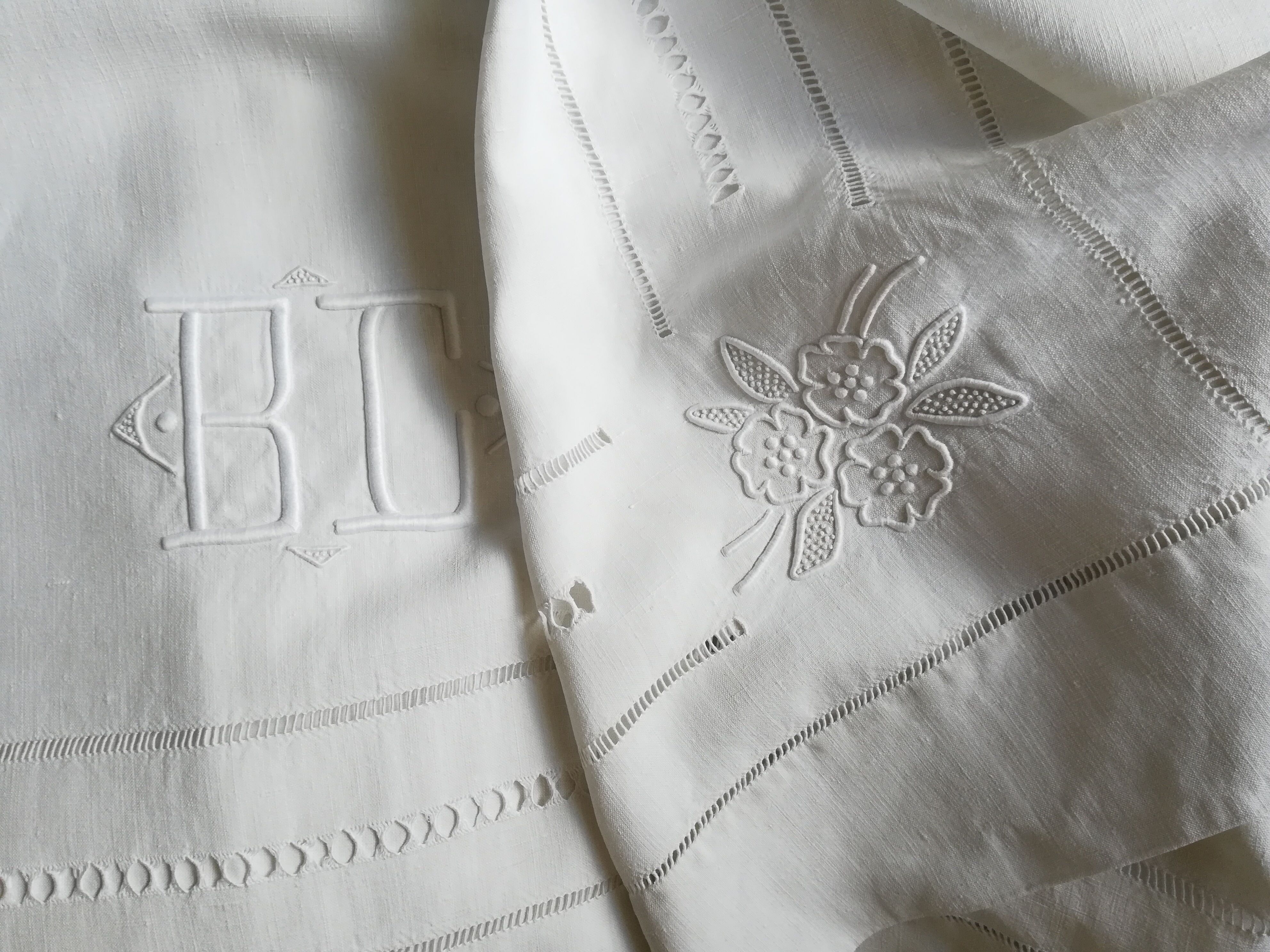 Old linen embroidered sheet